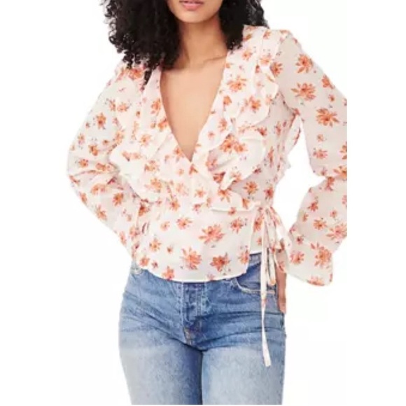 Free People Tops - NWT! $98 Amanda Floral Free People Sheer ruffled long sleeves cottagecore  …